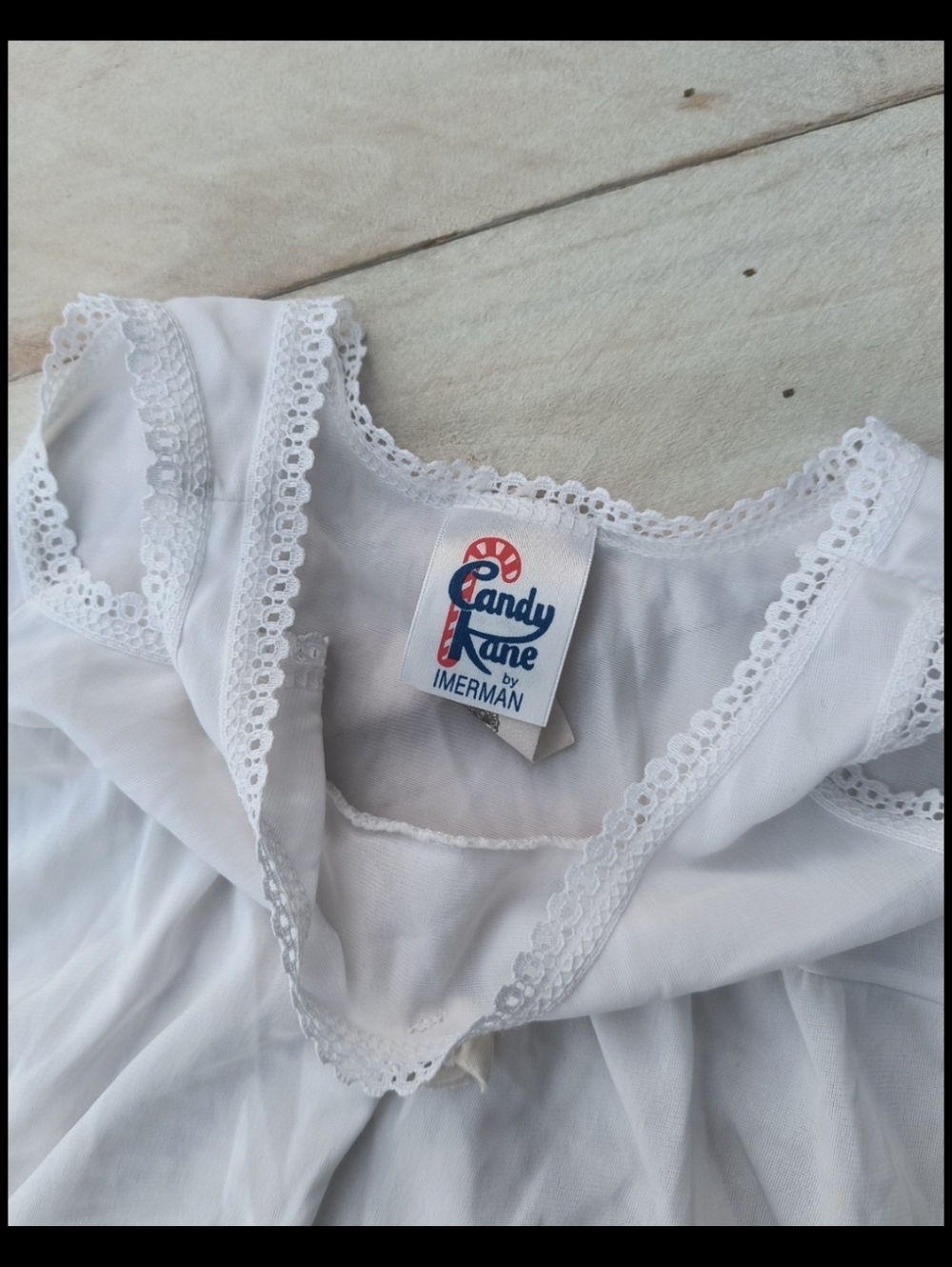 Vintage Candy Kane By Imerman Girls Size 4 White Slip Lace Eyelet Trim Pink Rose - Picture 3 of 4